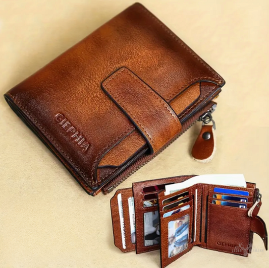 Leather RFID wallet for safe everyday protection with buckle