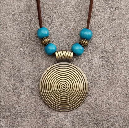 Vintage women's necklace with more adjustable leather strap and beads