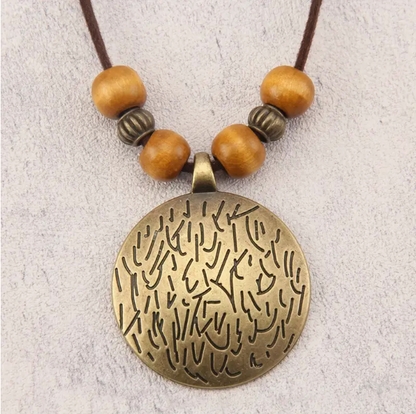 Vintage women's necklace with more adjustable leather strap and beads