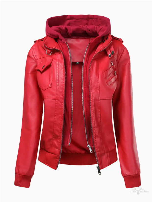 Hooded leather jacket in casual design for women