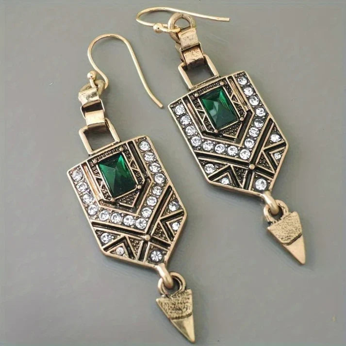 Vintage Gold Green Zirconia Earrings