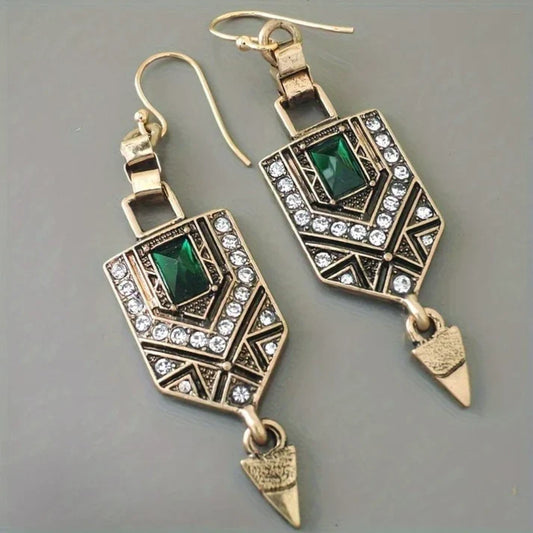 Vintage Gold Green Zirconia Earrings