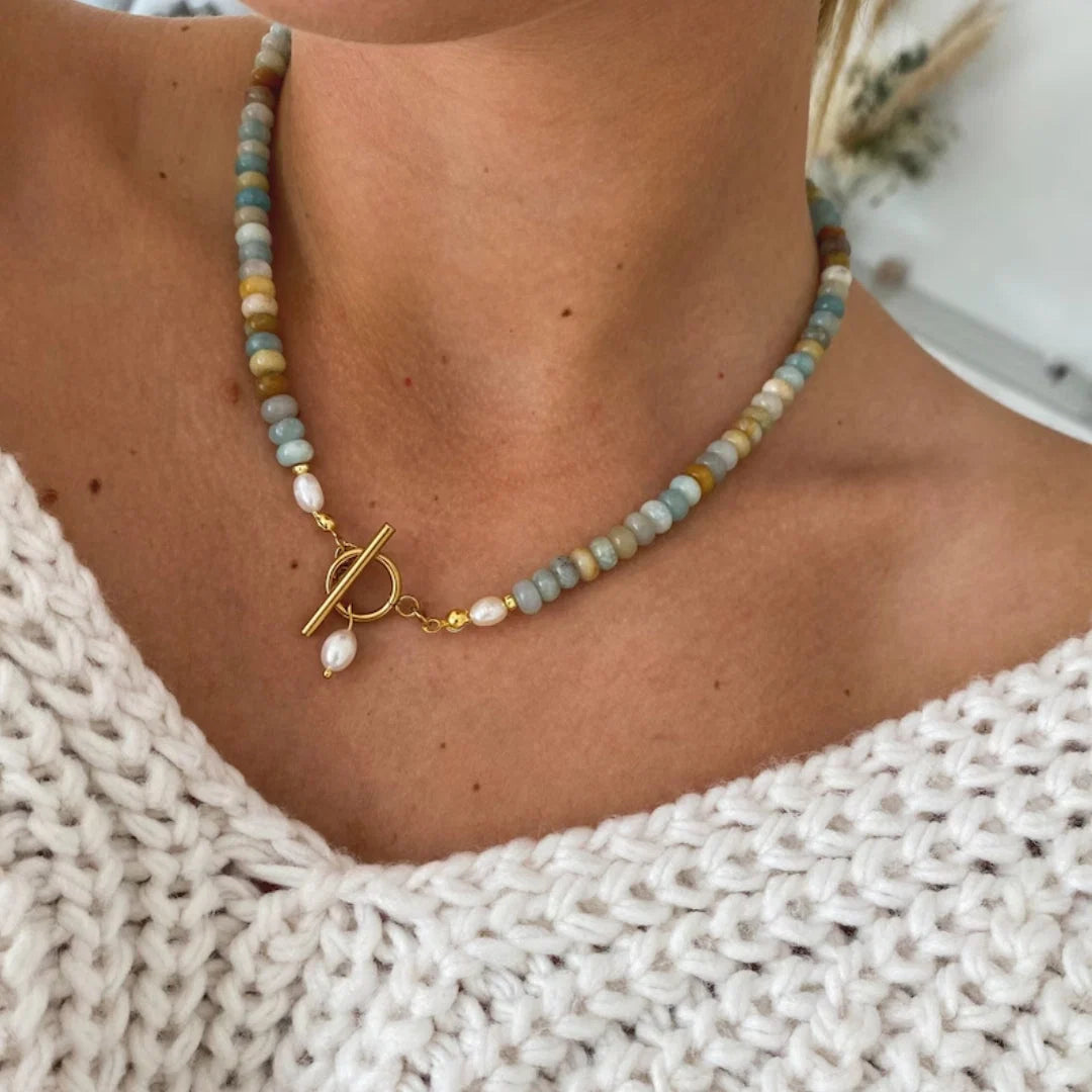 Vintage Golden Necklace with Sea Glass