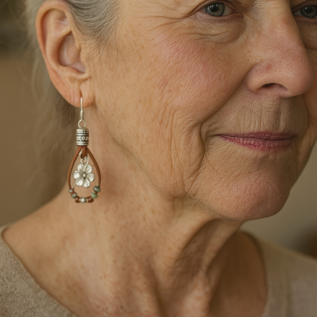 Vintage Floral Leather Earrings