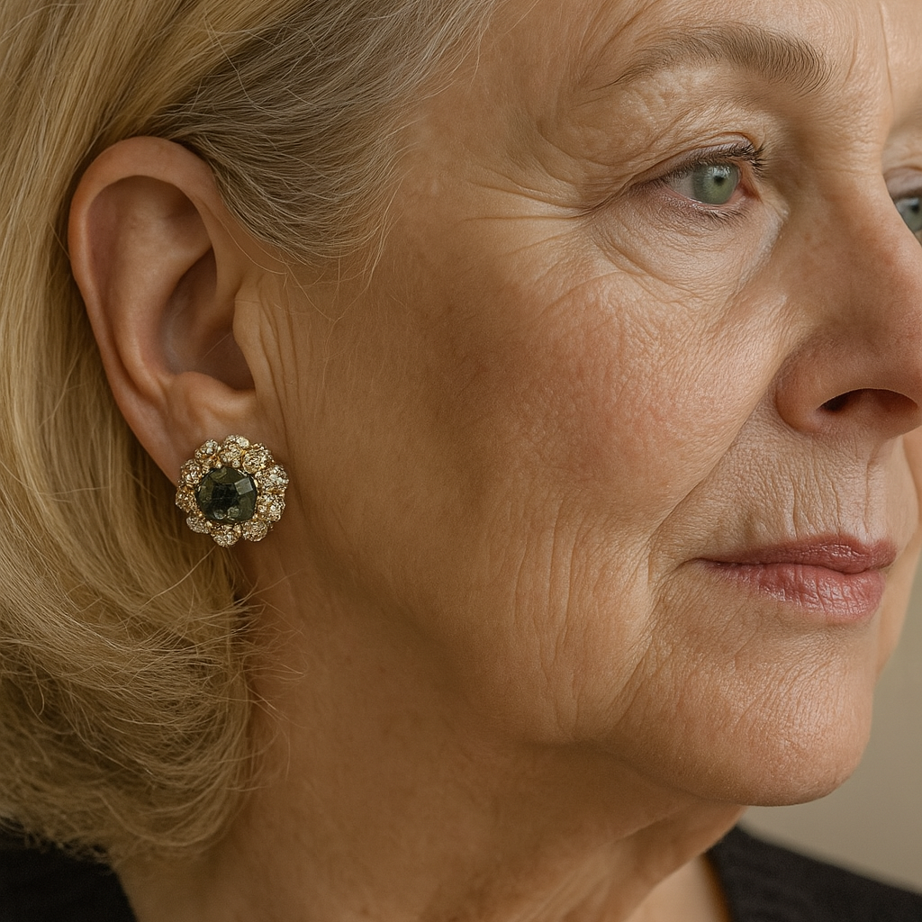 Green shiny round vintage earrings