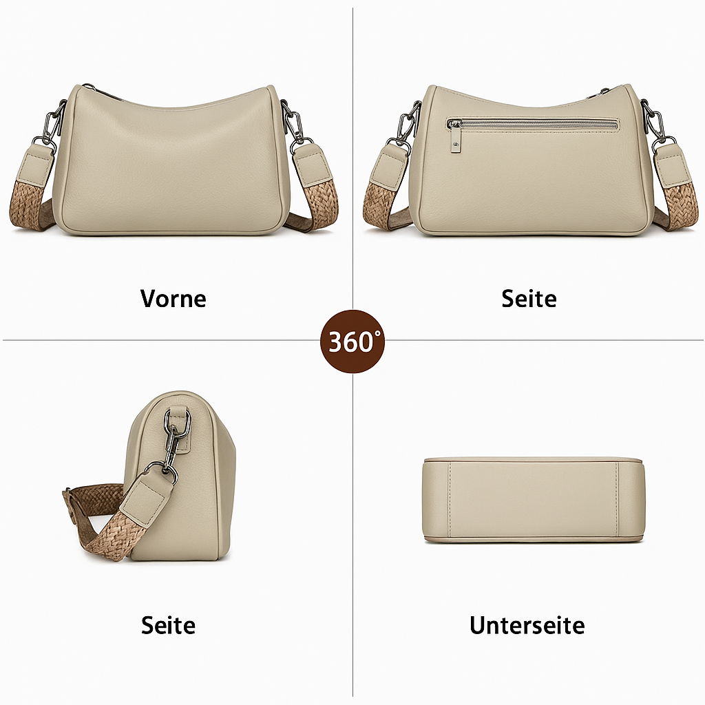 Leather shoulder bag - Adjustable strap, zipper