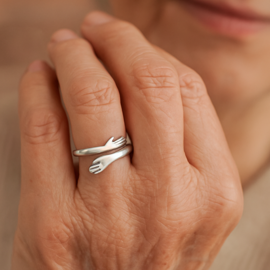 Silver adjustable hug ring