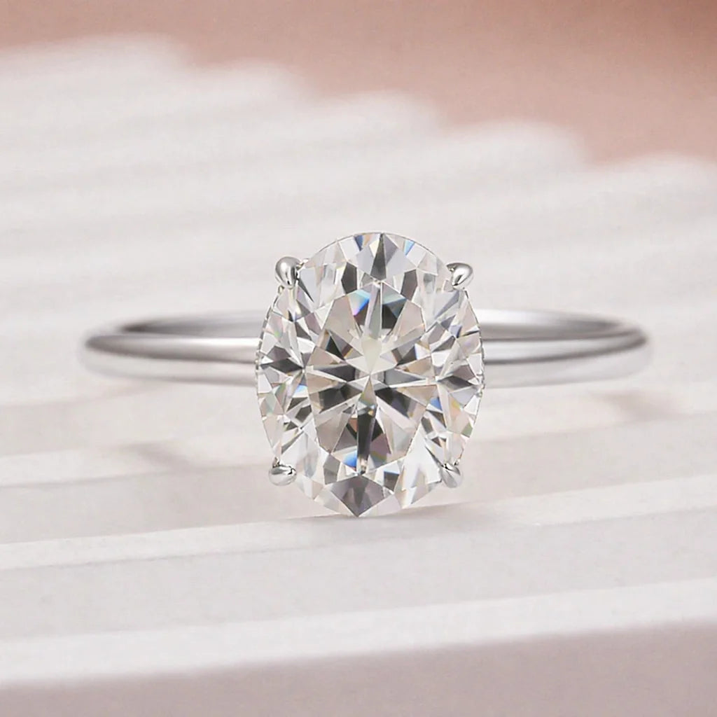 Oval Cut Hidden Halo Engagement Ring