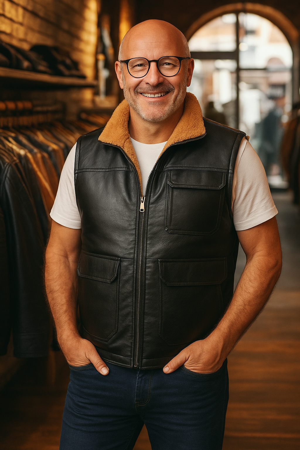 Zarino's warming leather vest with zipper