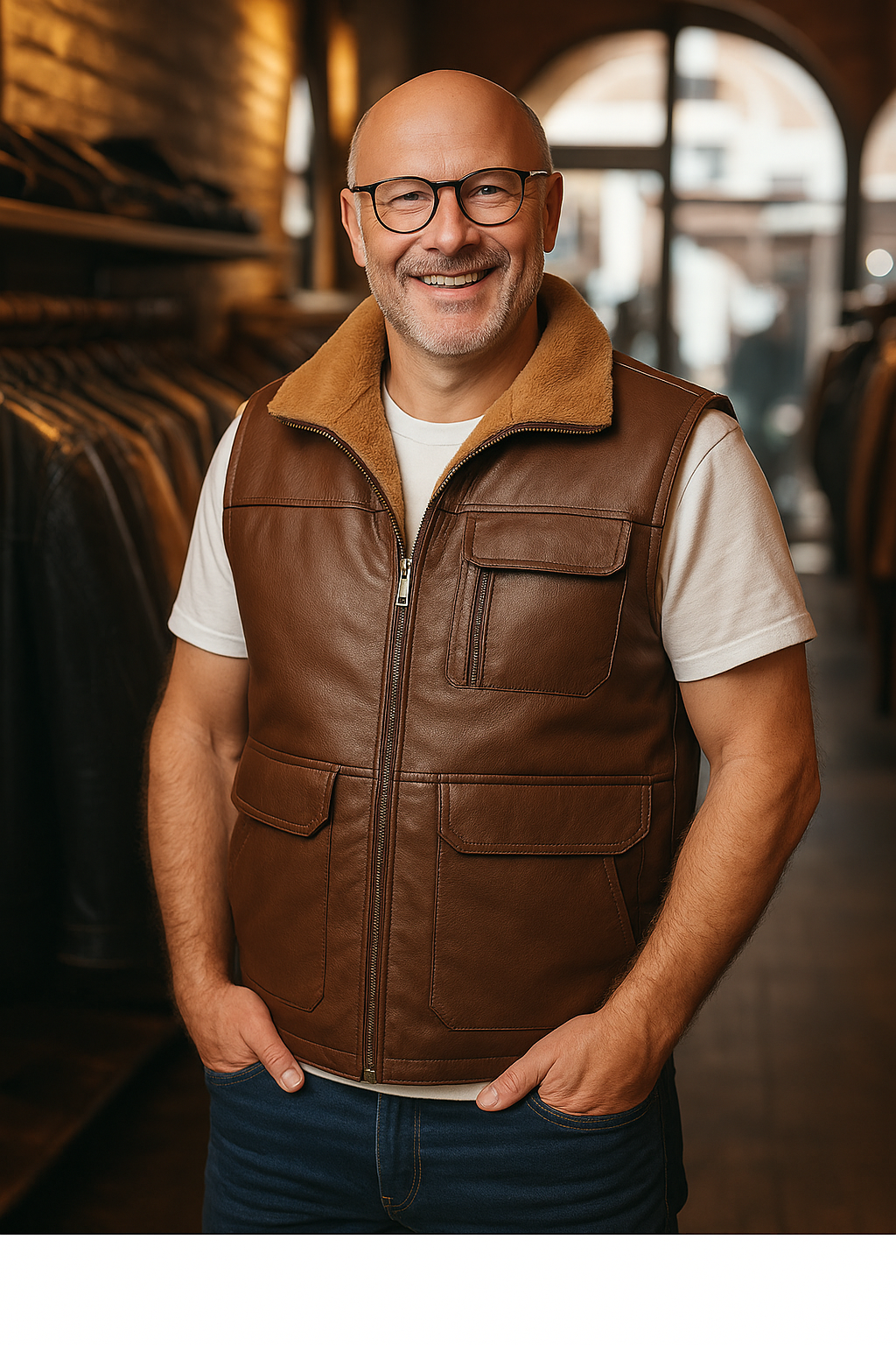 Zarino's warming leather vest with zipper