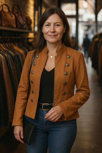 Elegant double-breasted slim-fit leather jacket