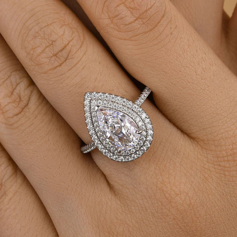Double Halo Pear Cut Engagement Ring