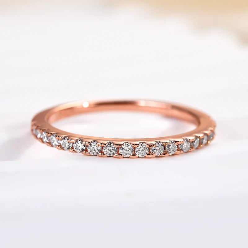 Round Cut Half Eternity Thin Wedding Ring