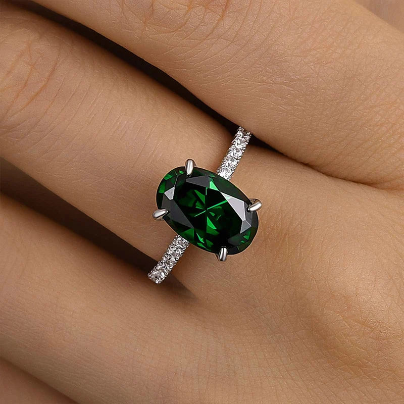 Classic Oval Cut Emerald Green Engagement Ring