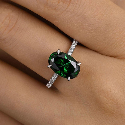 Classic Oval Cut Emerald Green Engagement Ring