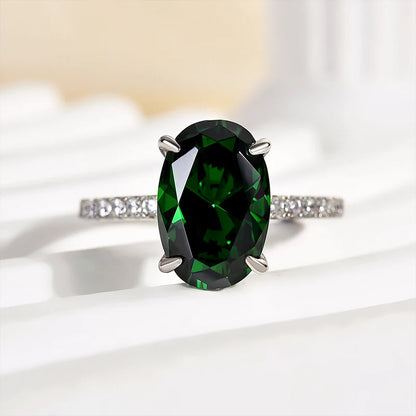 Classic Oval Cut Emerald Green Engagement Ring