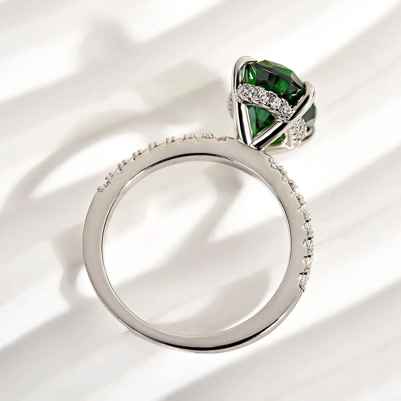 Classic Oval Cut Emerald Green Engagement Ring