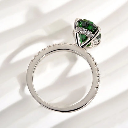 Classic Oval Cut Emerald Green Engagement Ring