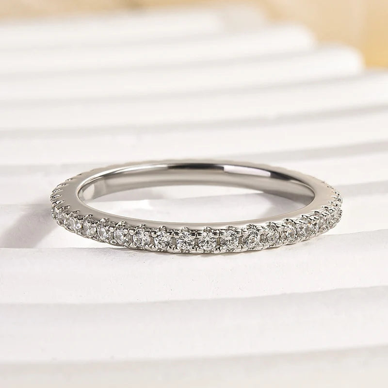 Round Cut Classic Full Eternity Thin Wedding Band