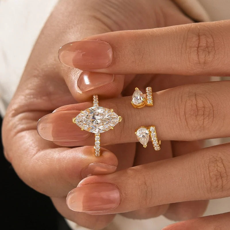 Marquise Cut Insert Wedding Ring Set