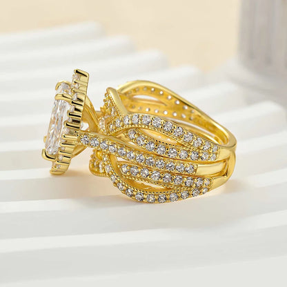Radiant Cut Halo Insert Wedding Ring Set