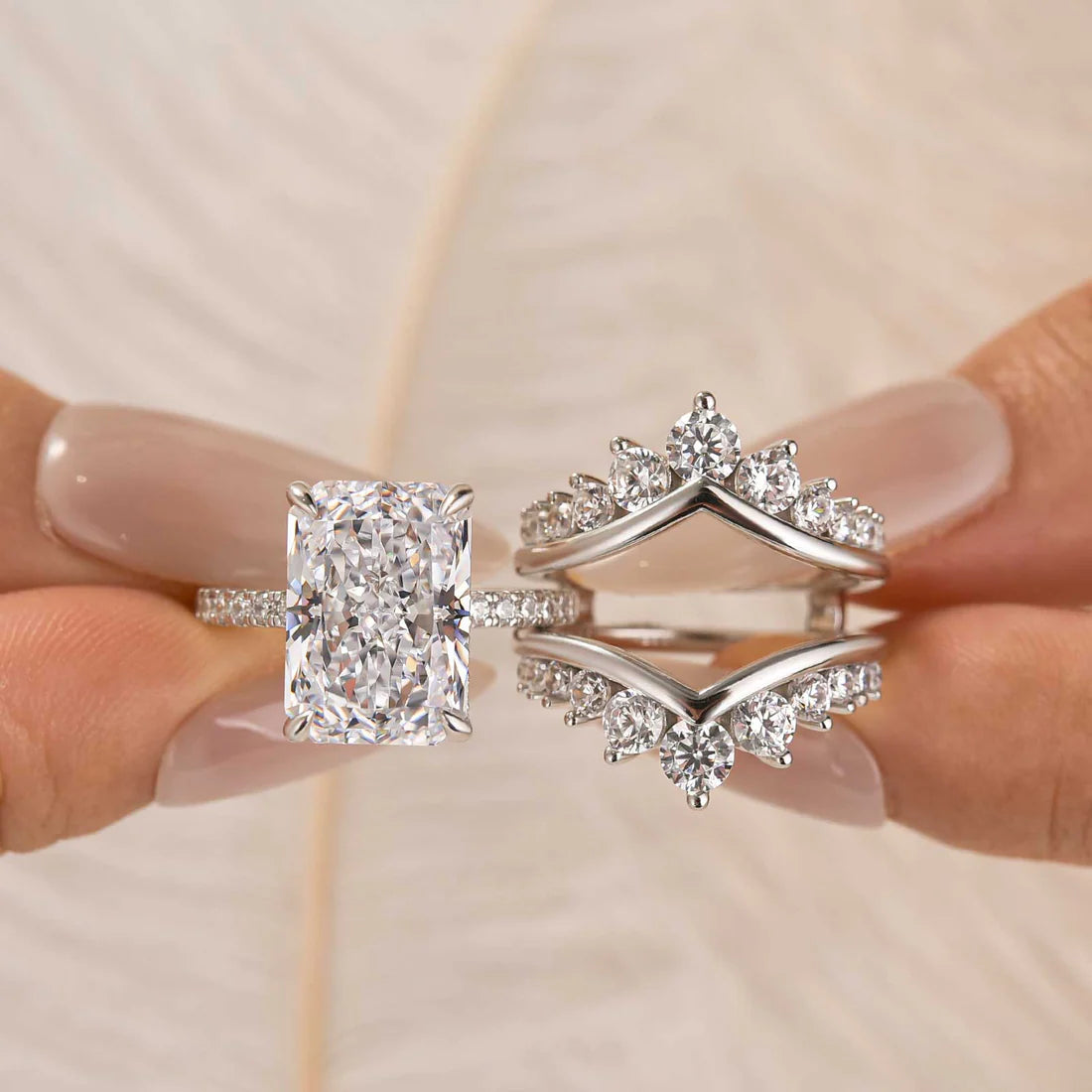 Radiant Cut Engagement Ring Or Enhancer Wedding Set In Sterling Silver