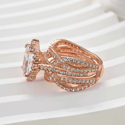 Radiant Cut Halo Insert Wedding Ring Set