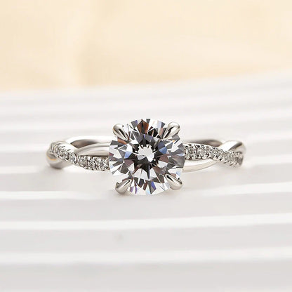 Twist Round Cut Engagement Ring In Sterling Silver For Bridal & Daily Wear