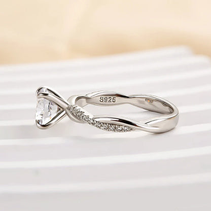 Twist Round Cut Engagement Ring In Sterling Silver For Bridal & Daily Wear