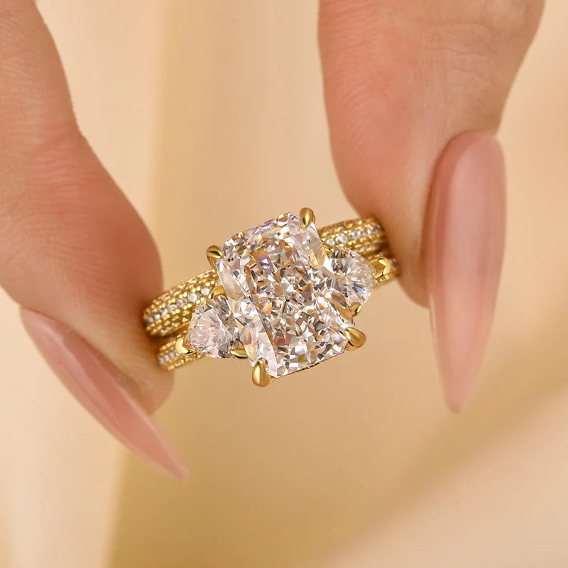 Radiant Cut & Heart Cut Three Stone Wedding Set