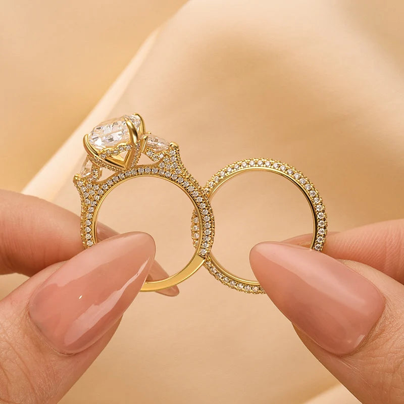 Radiant Cut & Heart Cut Three Stone Wedding Set