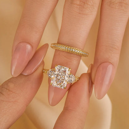 Radiant Cut & Heart Cut Three Stone Wedding Set