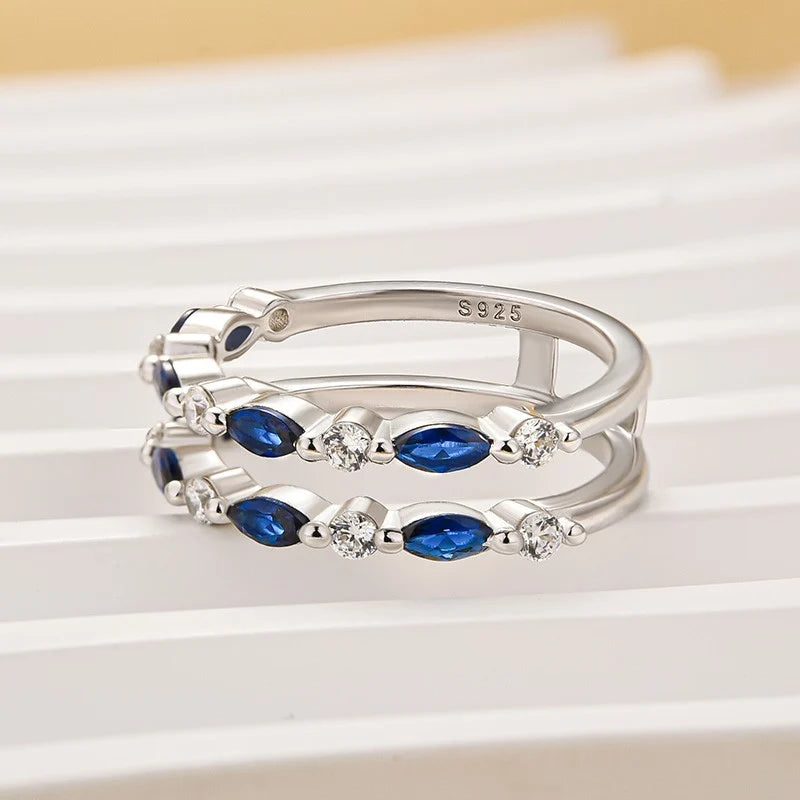 Blue & White Stone Insert Wedding Ring