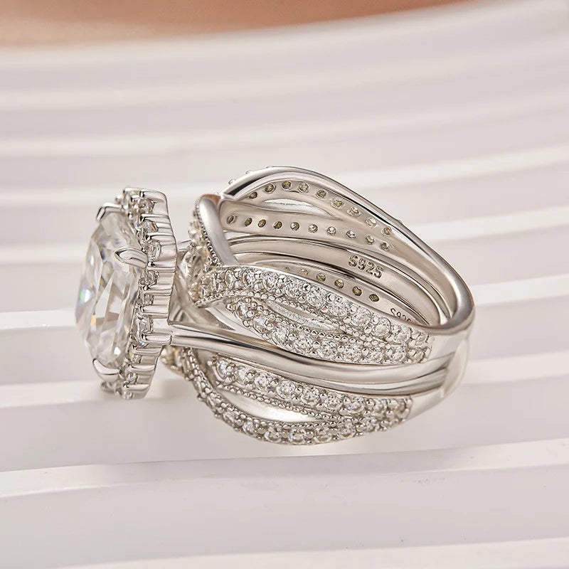 Radiant Cut Halo Insert Wedding Ring Set