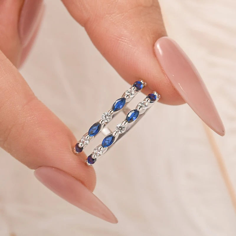 Blue & White Stone Insert Wedding Ring