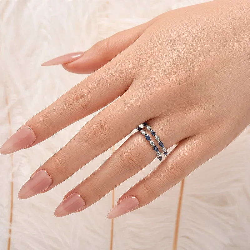 Blue & White Stone Insert Wedding Ring