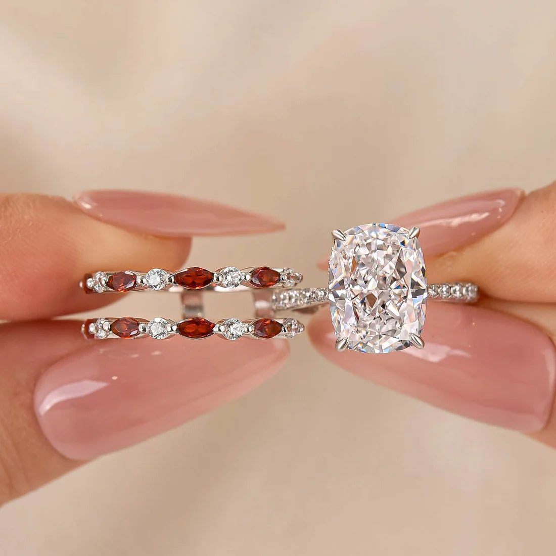 Cushion Cut Insert Wedding Ring Set