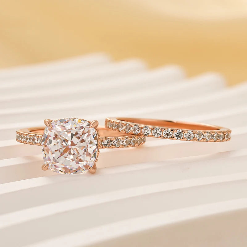 Cushion Cut White Sapphire Wedding Set