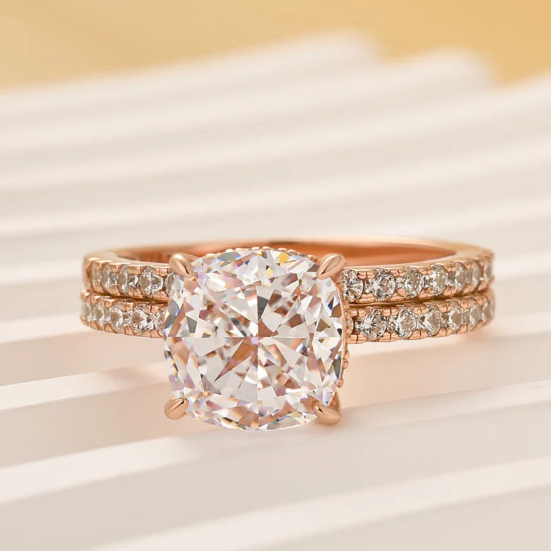Cushion Cut White Sapphire Wedding Set