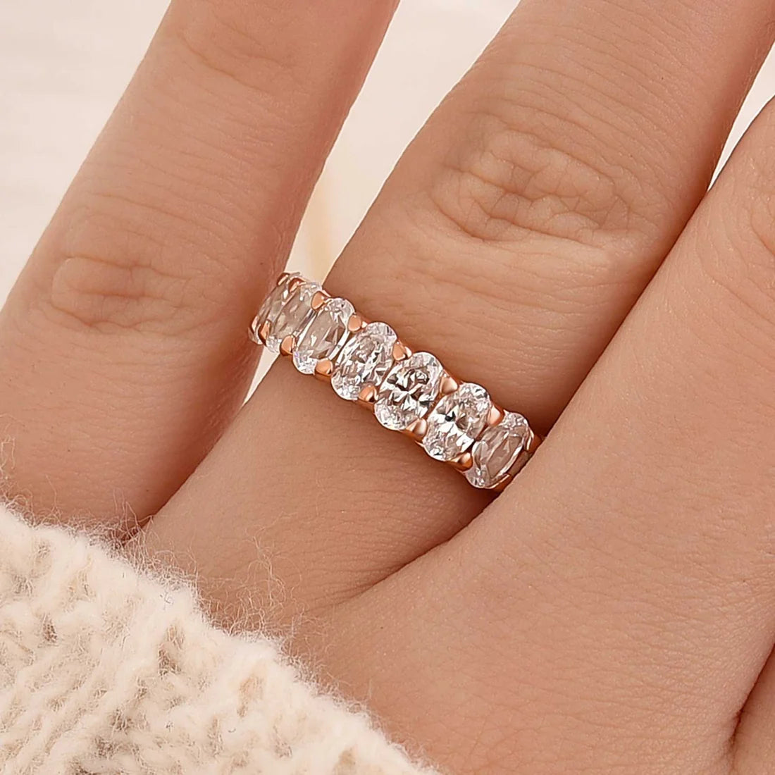 Oval Cut Half Eternity Wedding Ring
