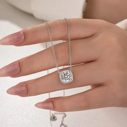 Elegant Halo Cushion Cut Pendant Necklace