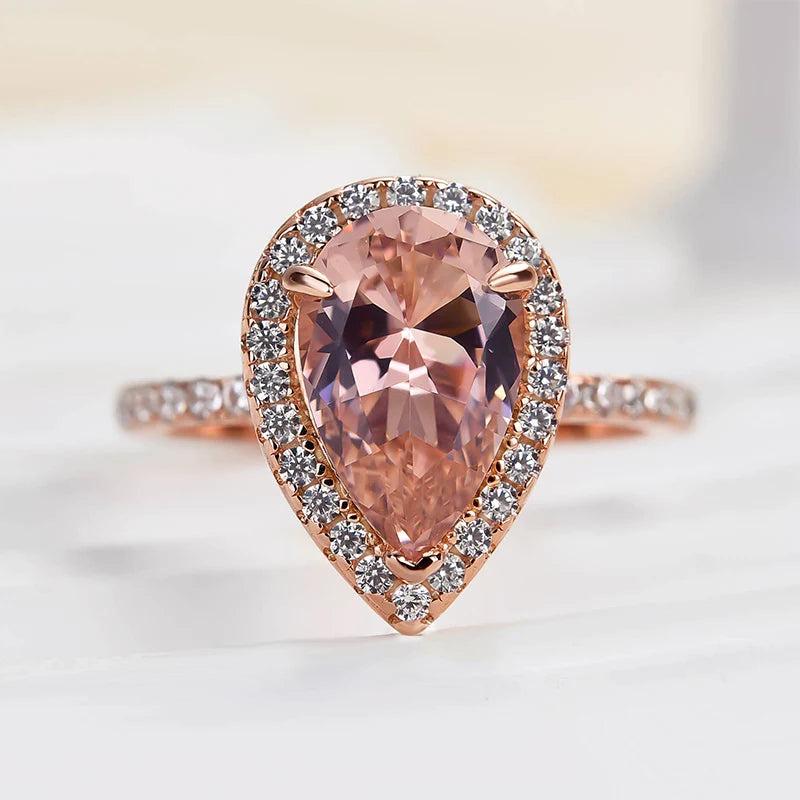 Rose Gold Halo Pear Cut Ring