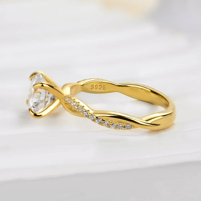 Twist Round Cut Engagement Ring In Sterling Silver For Bridal & Daily Wear