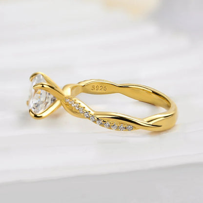 Twist Round Cut Engagement Ring In Sterling Silver For Bridal & Daily Wear