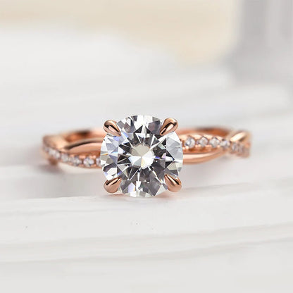 Twist Round Cut Engagement Ring In Sterling Silver For Bridal & Daily Wear