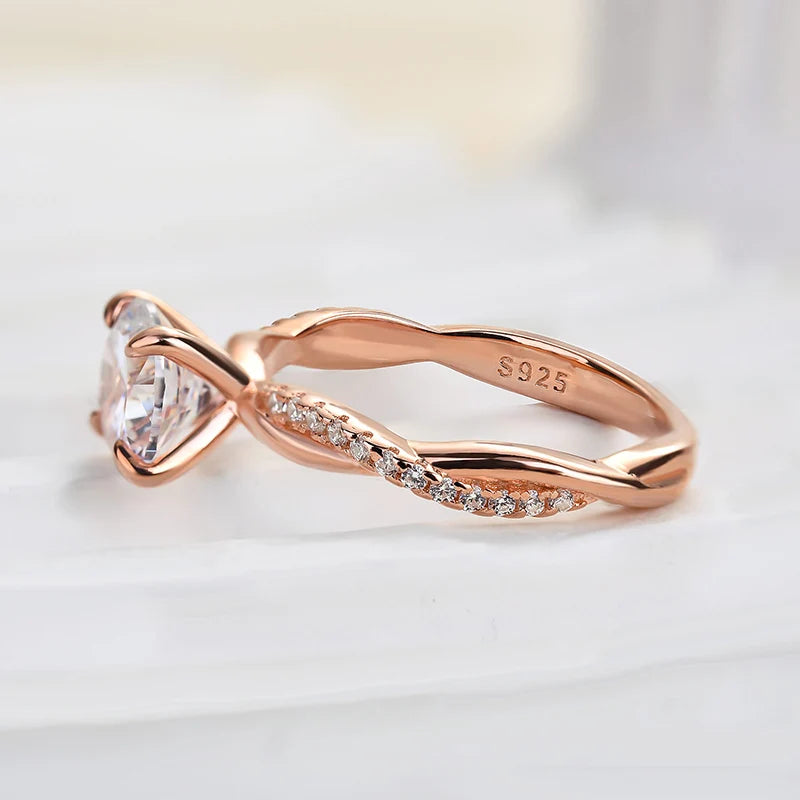 Twist Round Cut Engagement Ring In Sterling Silver For Bridal & Daily Wear