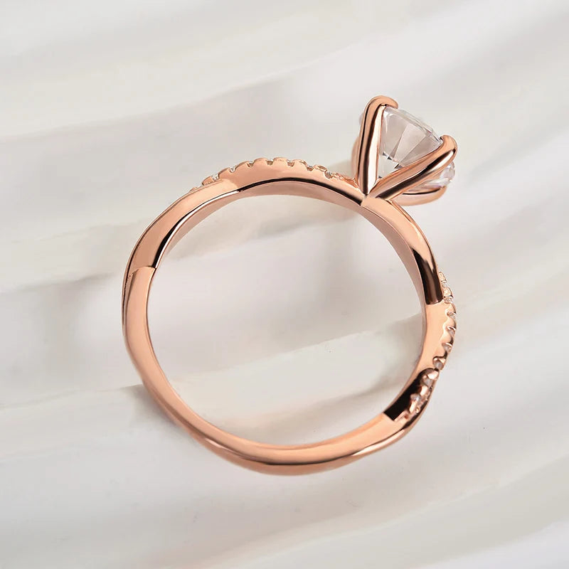 Twist Round Cut Engagement Ring In Sterling Silver For Bridal & Daily Wear