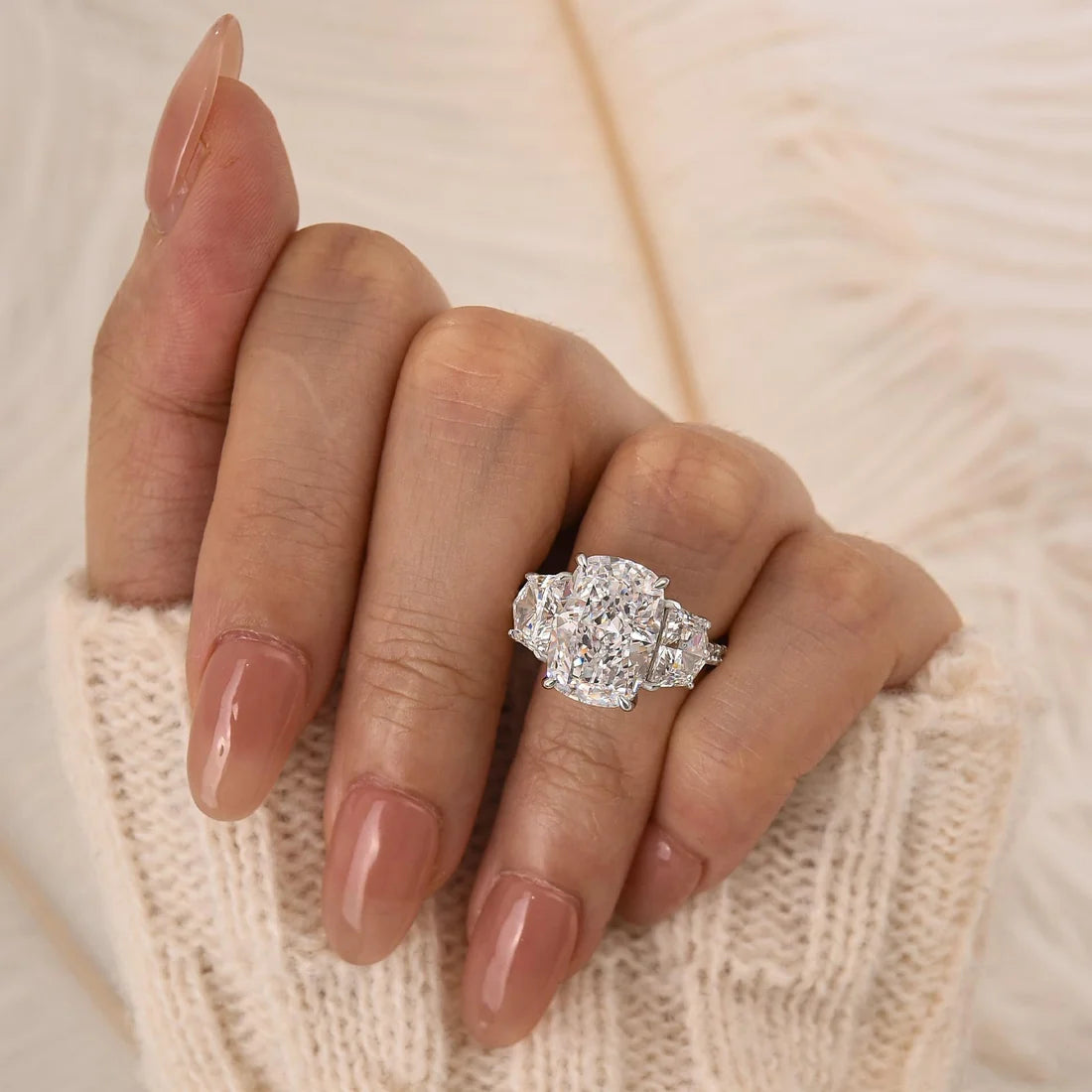 Three Stone Cushion Cut Engagement Ring