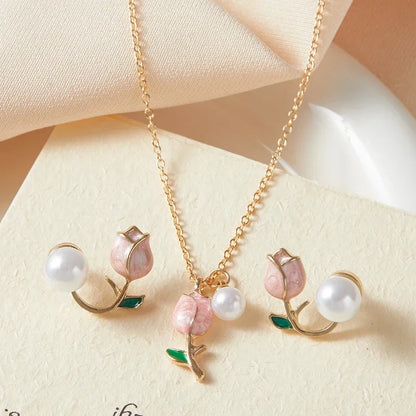 Pink Tulip Garden Necklace & Earrings Set