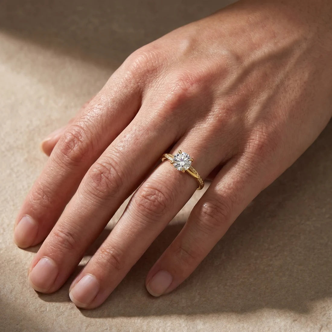 Twist Round Cut Engagement Ring In Sterling Silver For Bridal & Daily Wear
